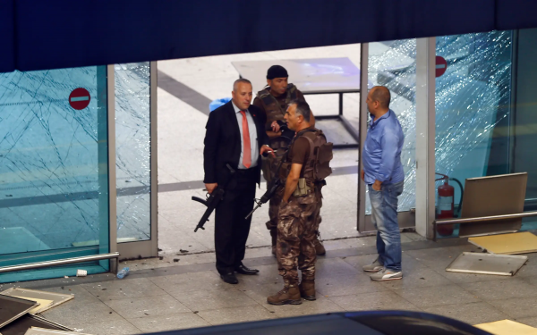 Security personnel at the scene of the suicide attack
