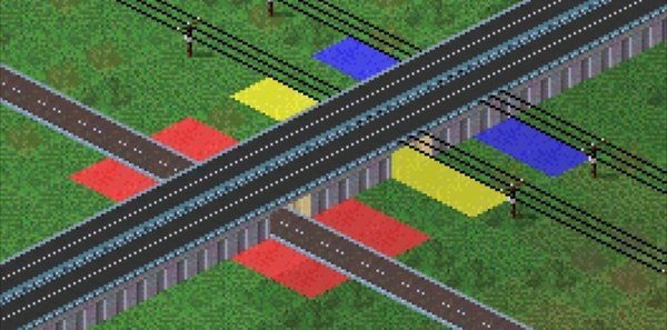 The bridge supports reactions to obstacles. <br />R: Road and Bridge<br />Y: Wire placed before bridge.<br />B: Bridge placed before wire.