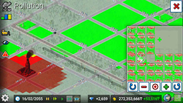 See the radius of pollution of Waste Incinerator on map. The 1x1 green tile is the Decarbonator Tower while the 8x8 tiles are residential Area.