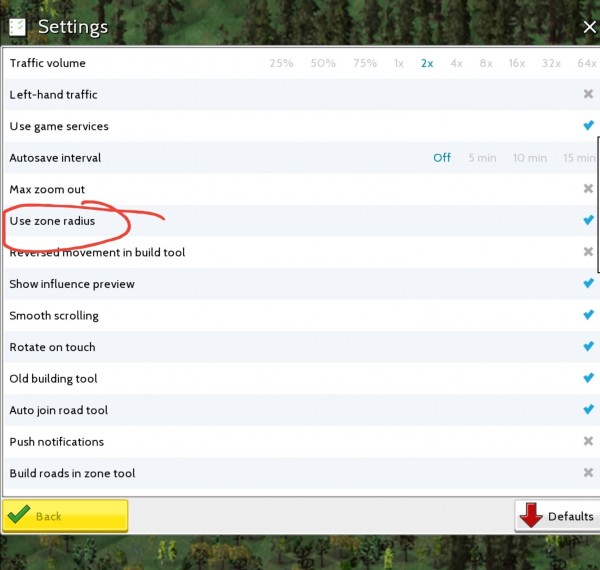 Change the check to an x on the circled line to not use zone radius.