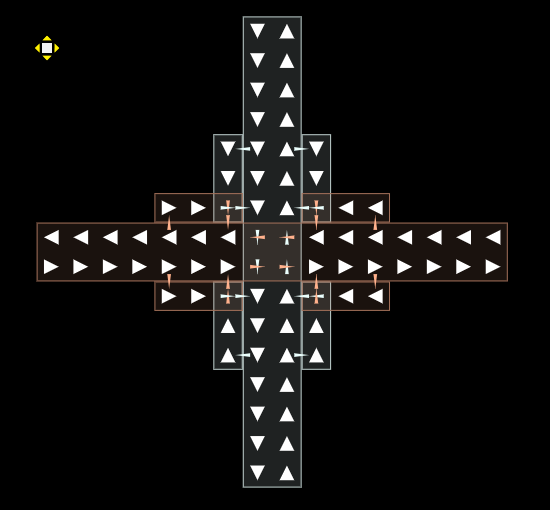 Alternatively, here's the path the interchange takes.<br />Orange: Bottom Level<br />Light Blue: Top Level<br />*Arrows represent flow of traffic.